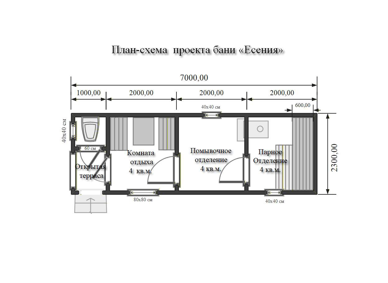 Перевозная баня из бруса «Есения» 7х2,3м