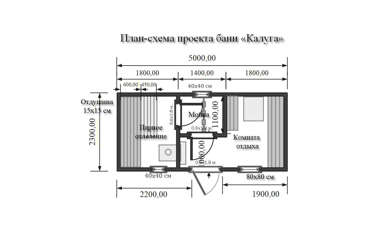Перевозная баня из бруса "Калуга" 5х2,3м