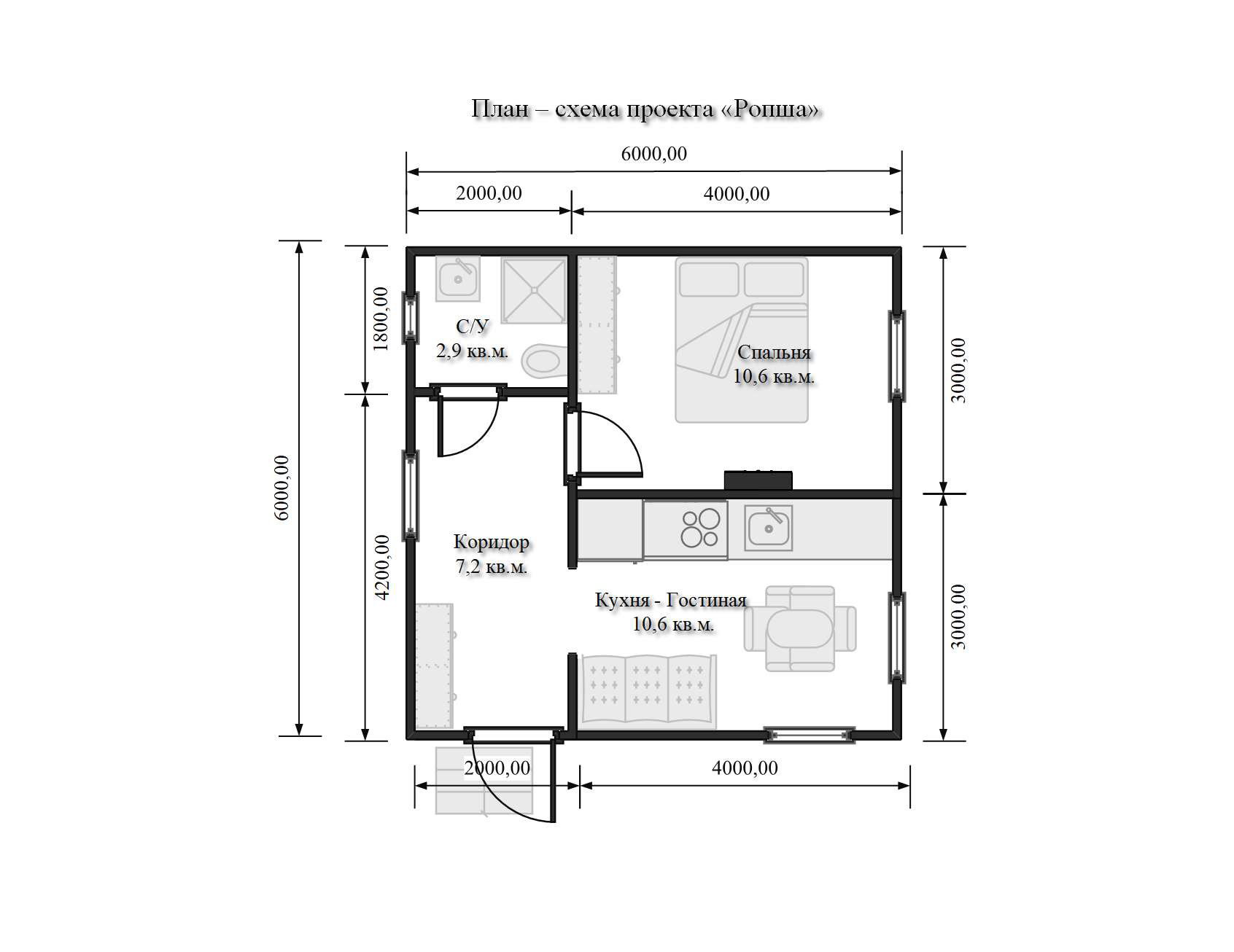 Каркасный дом 6х6 "Ропша"
