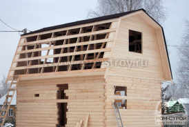 Баня из бруса 6х4 с мансардой. Сборка сруба на нагеля, Москва