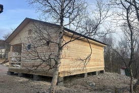 Баня из бруса 6х7 с панорамным окном, Ура-Губа
