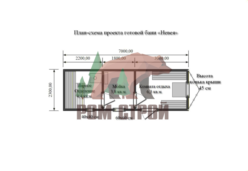 Перевозная баня из бруса "Невея" 7х2,3м