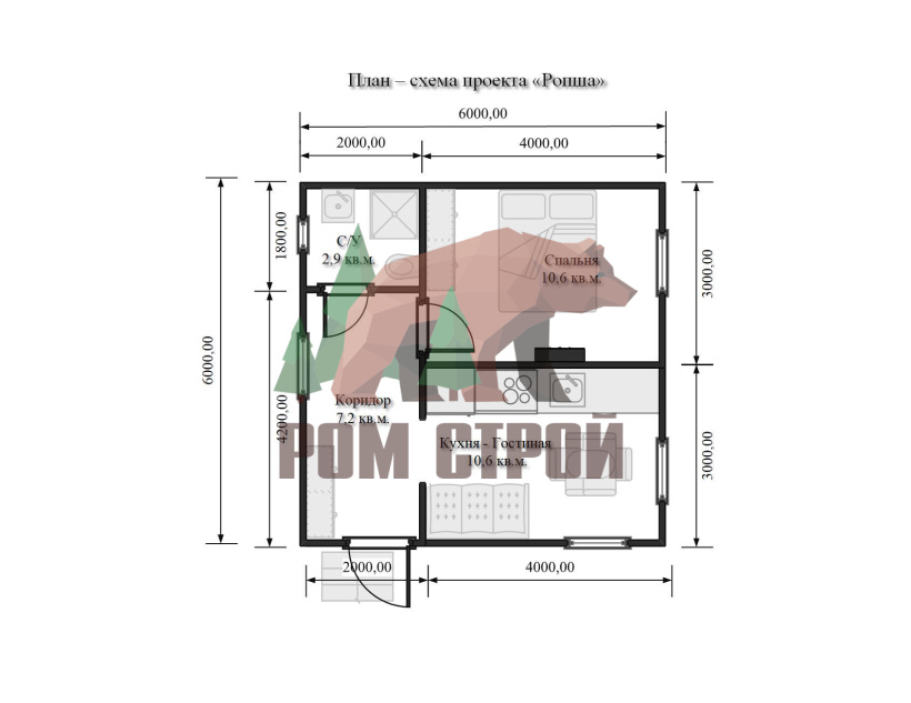 Каркасный дом 6х6 "Ропша"