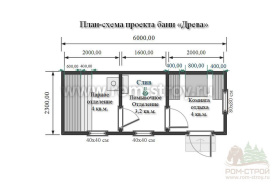 Каркасная баня "Древа" 6х2,3м