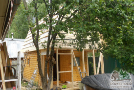 Каркасная мансарда с верандой к бане из бруса