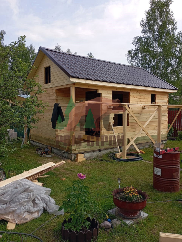 Баня из бруса с панорамными окнами 4х6