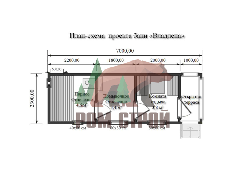 Перевозная баня из бруса «Владлена» 7х2,3м